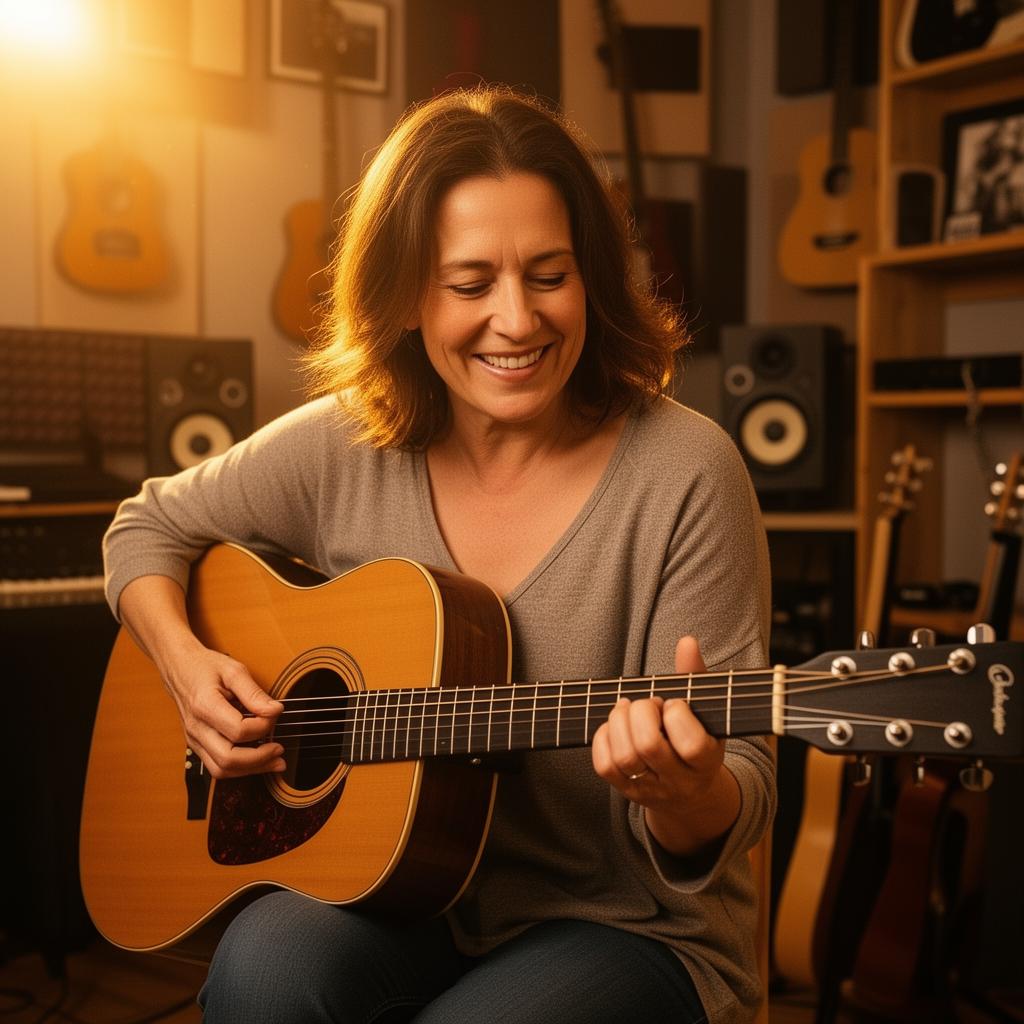 Adult student learning acoustic guitar at Peace Academy